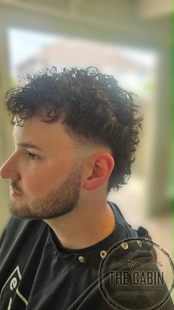 Curly perm mullet with burst fade Daventry